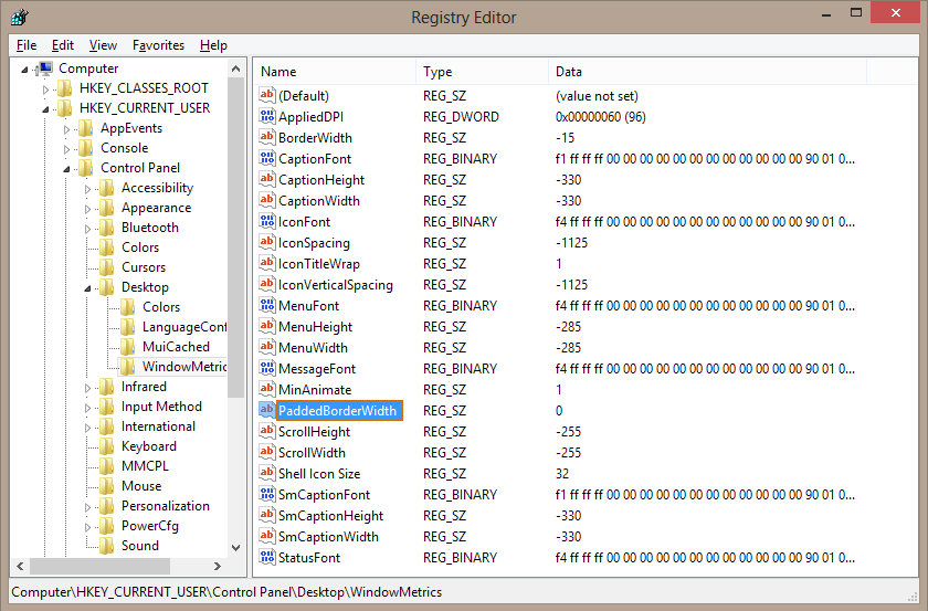 Registry Settings Window